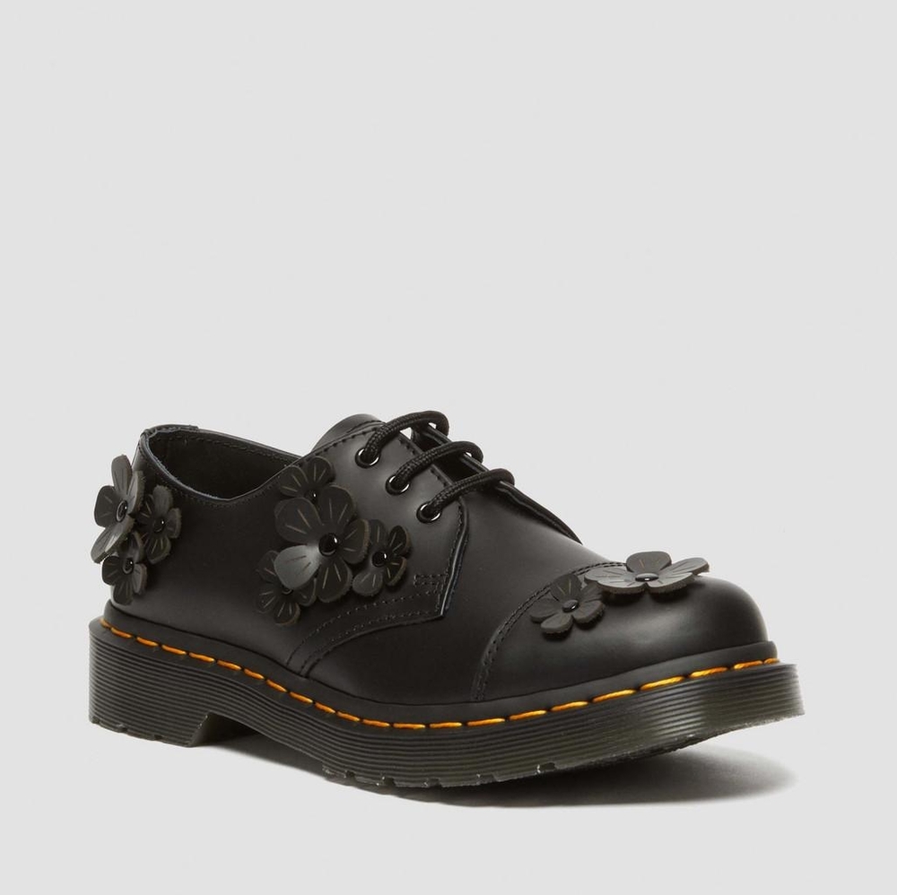 DOC MARTENS 1461 FLOWER APPLIQUE LEATHER OXFORD SHOES